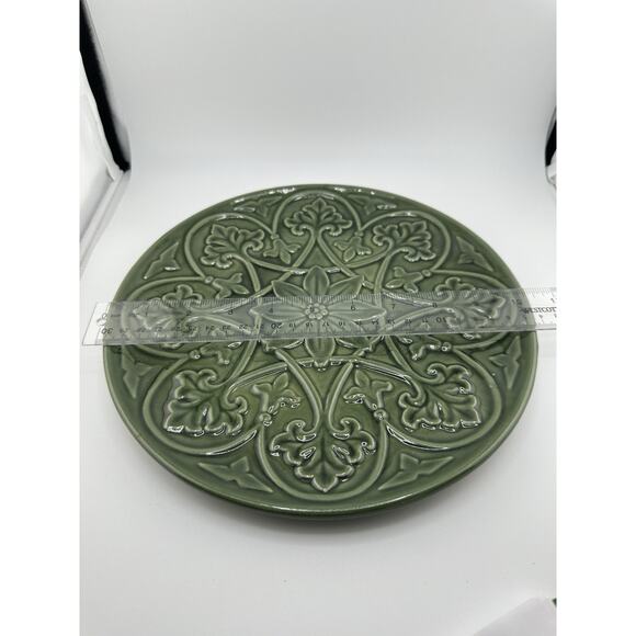 Tii Collections Moss Green Embossed Ceramic Plate 10.5" Art Nouveau Style #W3240 - Picture 5 of 5